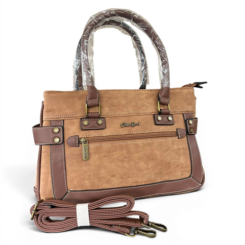Cotton Road Handbag: CAMEL / BROWN PU Leather with Matching Wallet