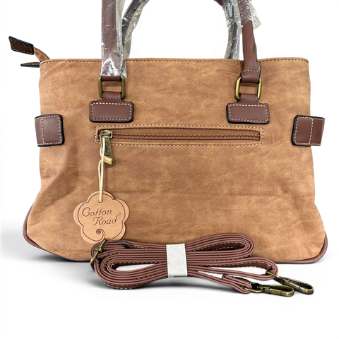 Cotton Road Handbag: CAMEL / BROWN PU Leather with Matching Wallet
