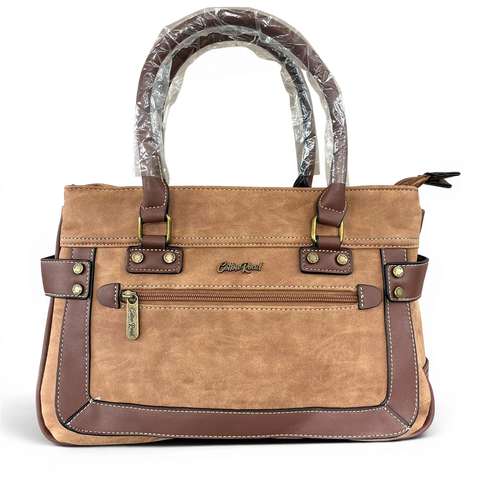 Cotton Road Handbag: CAMEL / BROWN PU Leather with TRIM