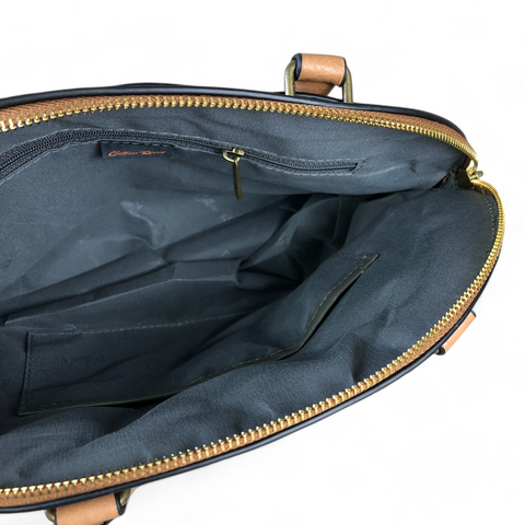 Cotton Road Handbag: CAMEL PU Leather Handbag with EMBOSSED Panel