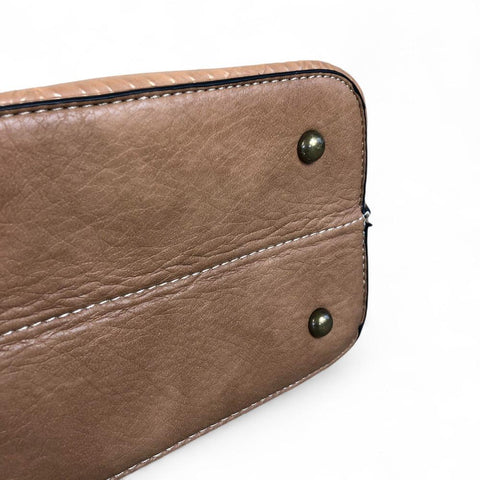 Cotton Road Handbag: CAMEL PU Leather Handbag with EMBOSSED Panel