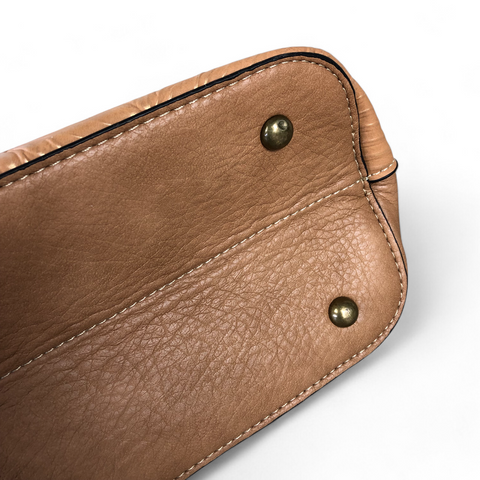 Cotton Road Handbag: CAMEL PU Leather Handbag with EMBOSSED Panel