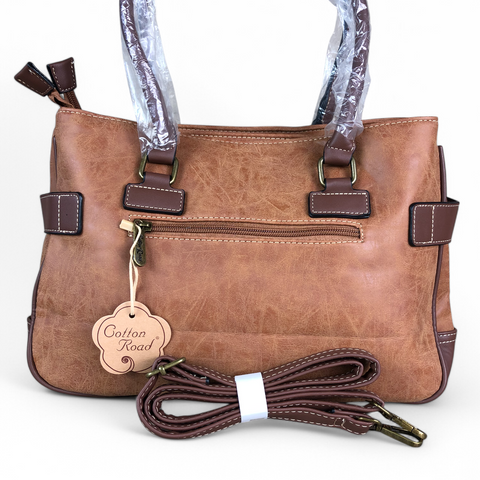 Cotton Road Handbag: CAMEL PU Leather Handbag with TRIM