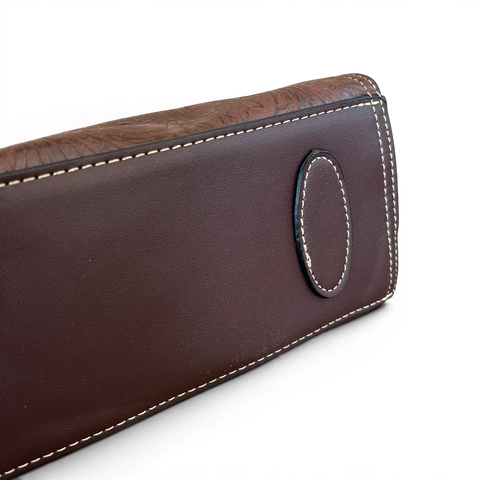 Cotton Road Handbag coffee brown embossed PU leather handbag with matching wallet set and antique brass hardware