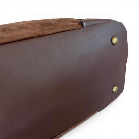 Cotton Road Handbag: COFFEE BROWN SUEDE-Look PU Leather with Buckle Detailing