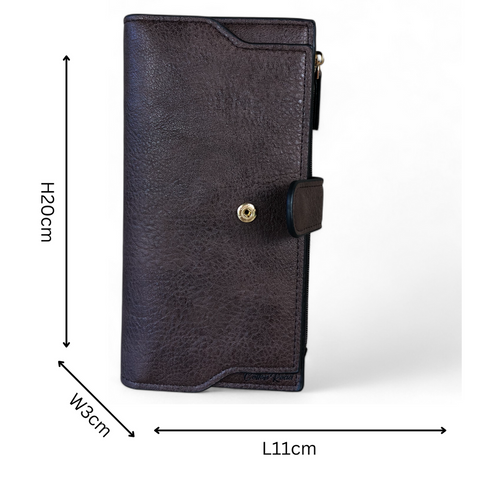 Cotton Road Handbag: Coffee PU Leather with Top Stitch and Matching Wallet