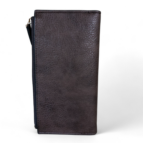 Cotton Road Handbag: Coffee PU Leather with Top Stitch and Matching Wallet
