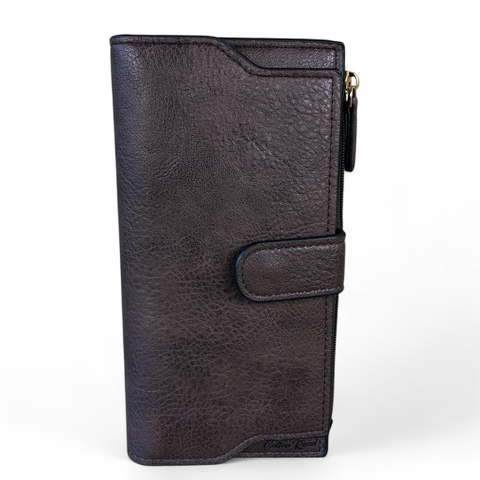 Cotton Road Handbag: Coffee PU Leather with Top Stitch and Matching Wallet