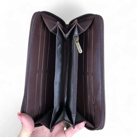 Cotton Road Handbag: Coffee PU Leather with Top Stitch with Matching Wallet
