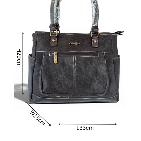 Cotton Road Handbag: Dark Coffee PU Leather with Top Stitch