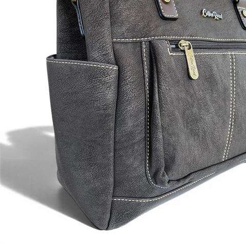 Cotton Road Handbag: Dark Coffee PU Leather with Top Stitch