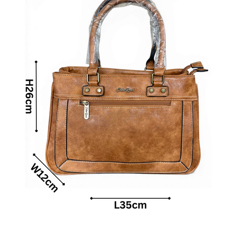 Cotton Road Handbag: Elegant Camel PU Leather, Structured & Practical