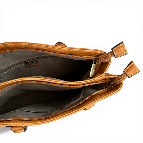Cotton Road Handbag: Elegant Camel PU Leather, Structured & Practical