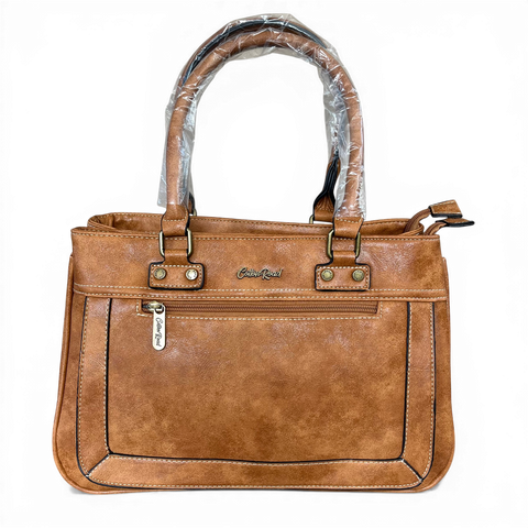 Cotton Road Handbag: Elegant Camel PU Leather, Structured & Practical