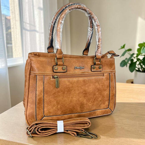 Cotton Road Handbag: Elegant Camel PU Leather, Structured & Practical