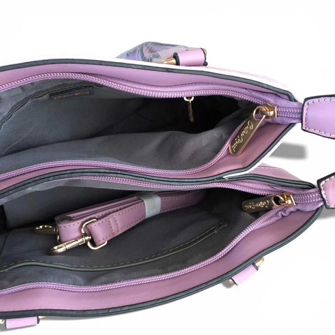 Cotton Road Handbag: Elegant LILAC FLORAL PU Leather with Matching Wallet