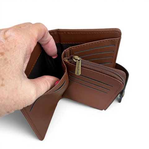 Cotton Road Handbag: Embossed BROWN PU Leather with Matching Wallet