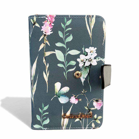 Cotton Road Handbag: GREEN PU LEATHER with FLORAL Panel and Matching Wallet