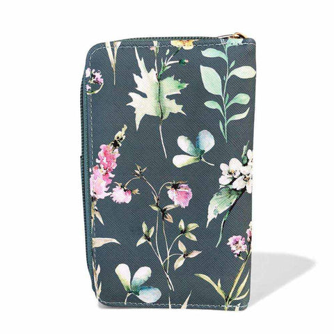 Cotton Road Handbag: GREEN PU LEATHER with FLORAL Panel and Matching Wallet