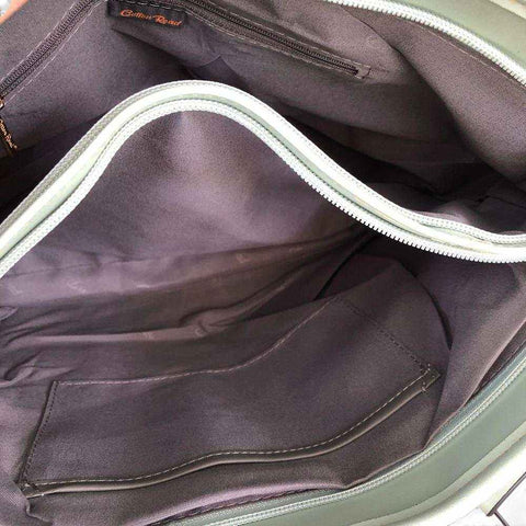 Cotton Road Handbag: GREEN PU LEATHER with FLORAL Panel and Matching Wallet