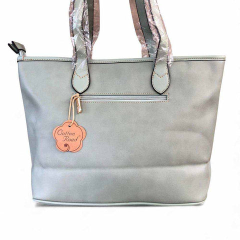 Cotton Road Handbag: GREEN PU LEATHER with FLORAL Panel and Matching Wallet