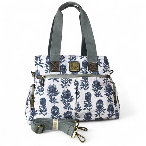 Cotton Road Handbag: GREY Canvas Handbag with PROTEA Print