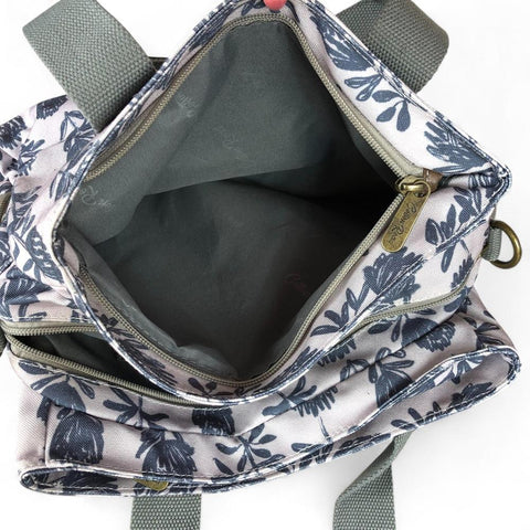 Cotton Road Handbag: GREY Canvas Handbag with PROTEA Print