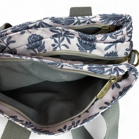 Cotton Road Handbag: GREY Canvas Handbag with PROTEA Print