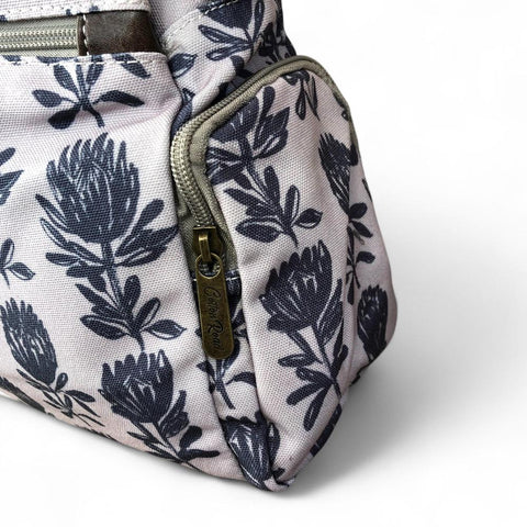 Cotton Road Handbag: GREY Canvas Handbag with PROTEA Print