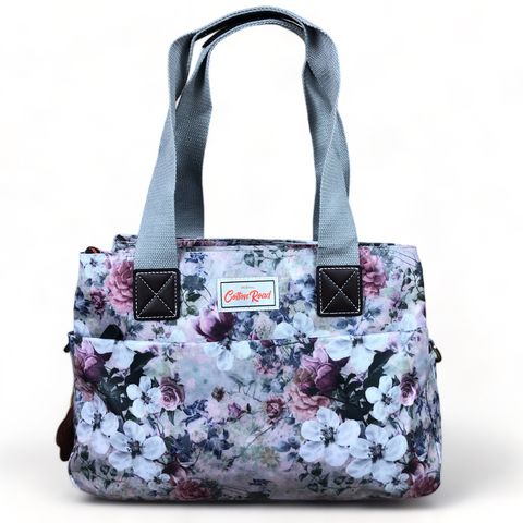 Cotton Road Handbag: GREY PVC with FLOWERS