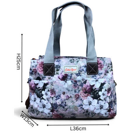 Cotton Road Handbag: GREY PVC with FLOWERS