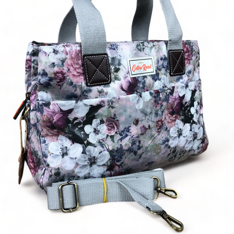 Cotton Road Handbag: GREY PVC with FLOWERS