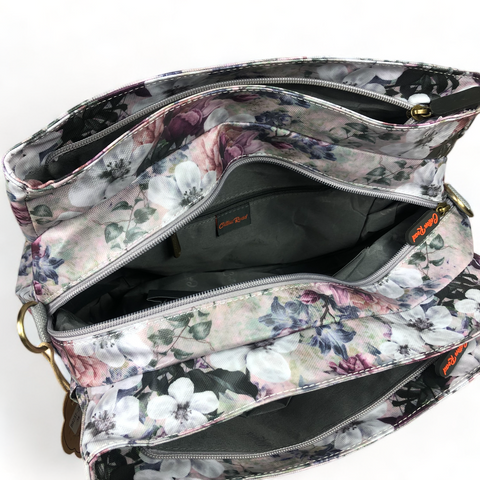Cotton Road Handbag: GREY PVC with FLOWERS