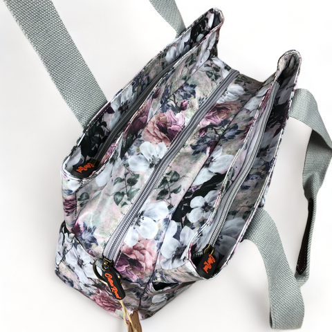 Cotton Road Handbag: GREY PVC with FLOWERS