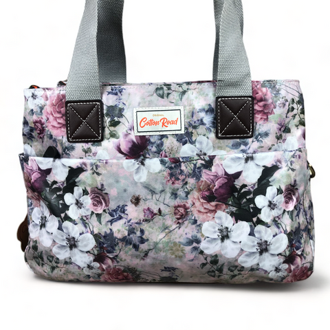 Cotton Road Handbag: GREY PVC with FLOWERS