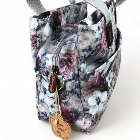 Cotton Road Handbag: GREY PVC with FLOWERS