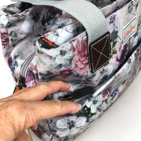 Cotton Road Handbag: GREY PVC with FLOWERS