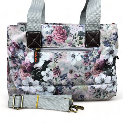 Cotton Road Handbag: GREY PVC with FLOWERS
