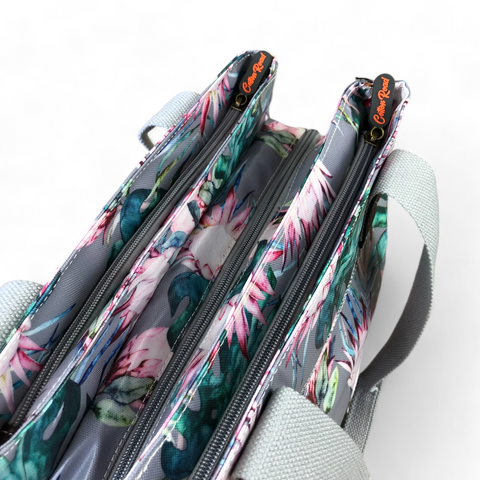Cotton Road Handbag: GREY PVC with PROTEAS