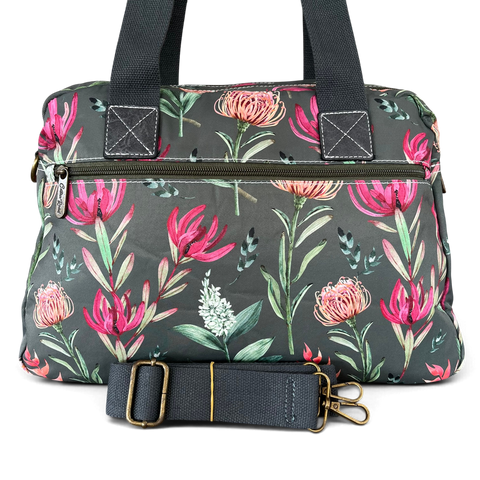 Cotton Road Handbag - Green Canvas with Protea Print | Stylish & Functional