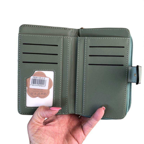 Cotton Road Handbag: Green PU Leather Barrel Bag with FLORAL Panel with Matching Wallet