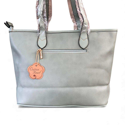 Cotton Road Handbag - Green PU Leather with Floral Panel and Matching Wallet