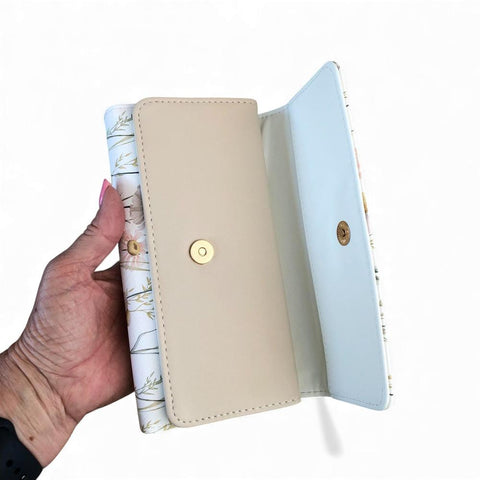 Cotton Road Handbag: IVORY FLORAL PU LEATHER with Matching Wallet
