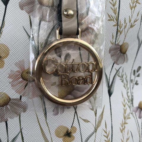 Cotton Road Handbag: IVORY PU LEATHER with FLORAL Panel