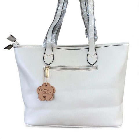 Cotton Road Handbag: IVORY PU LEATHER with FLORAL Panel