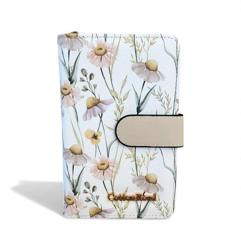 Cotton Road Handbag: IVORY PU Leather Barrel Bag with FLORAL Panel and Matching Wallet