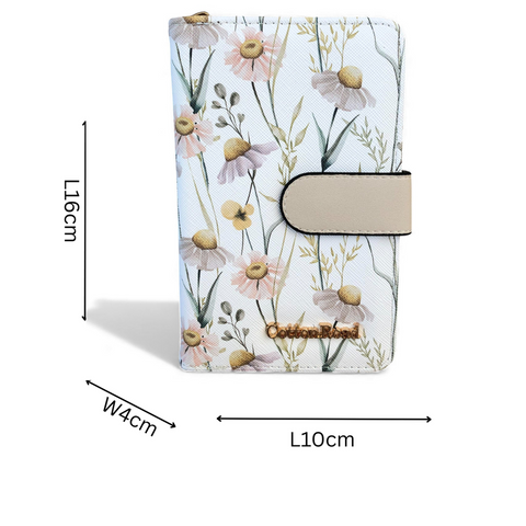 Cotton Road Handbag: IVORY PU Leather Barrel Bag with FLORAL Panel and Matching Wallet