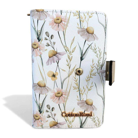 Cotton Road Handbag: IVORY PU Leather Barrel Bag with FLORAL Panel and Matching Wallet