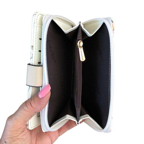 Cotton Road Handbag: IVORY PU Leather Barrel Bag with FLORAL Panel and Matching Wallet