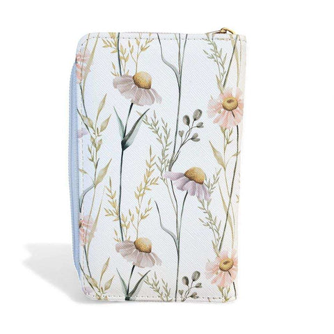Cotton Road Handbag: IVORY PU Leather Barrel Bag with FLORAL Panel and Matching Wallet